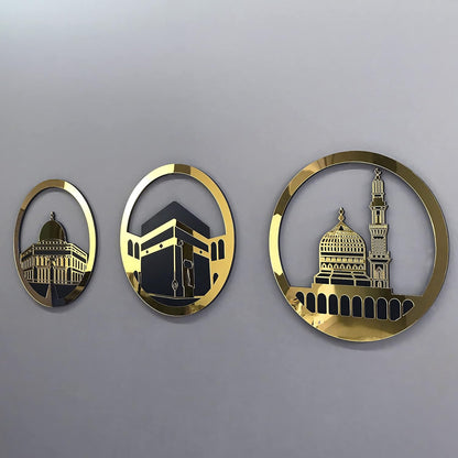 Set of Masjid Al Aqsa, Masjid Al-Haram & Masjid An-Nabawi Islamic Wall Art | Acrylic Kaaba Wall Decor