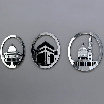 Set of Masjid Al Aqsa, Masjid Al-Haram & Masjid An-Nabawi Islamic Wall Art | Acrylic Kaaba Wall Decor