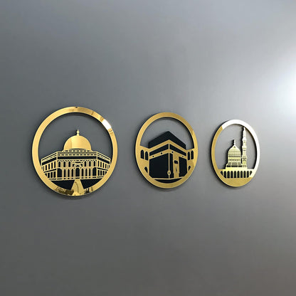 Set of Masjid Al Aqsa, Masjid Al-Haram & Masjid An-Nabawi Islamic Wall Art | Acrylic Kaaba Wall Decor