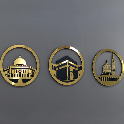 Set of Masjid Al Aqsa, Masjid Al-Haram & Masjid An-Nabawi Islamic Wall Art | Acrylic Kaaba Wall Decor