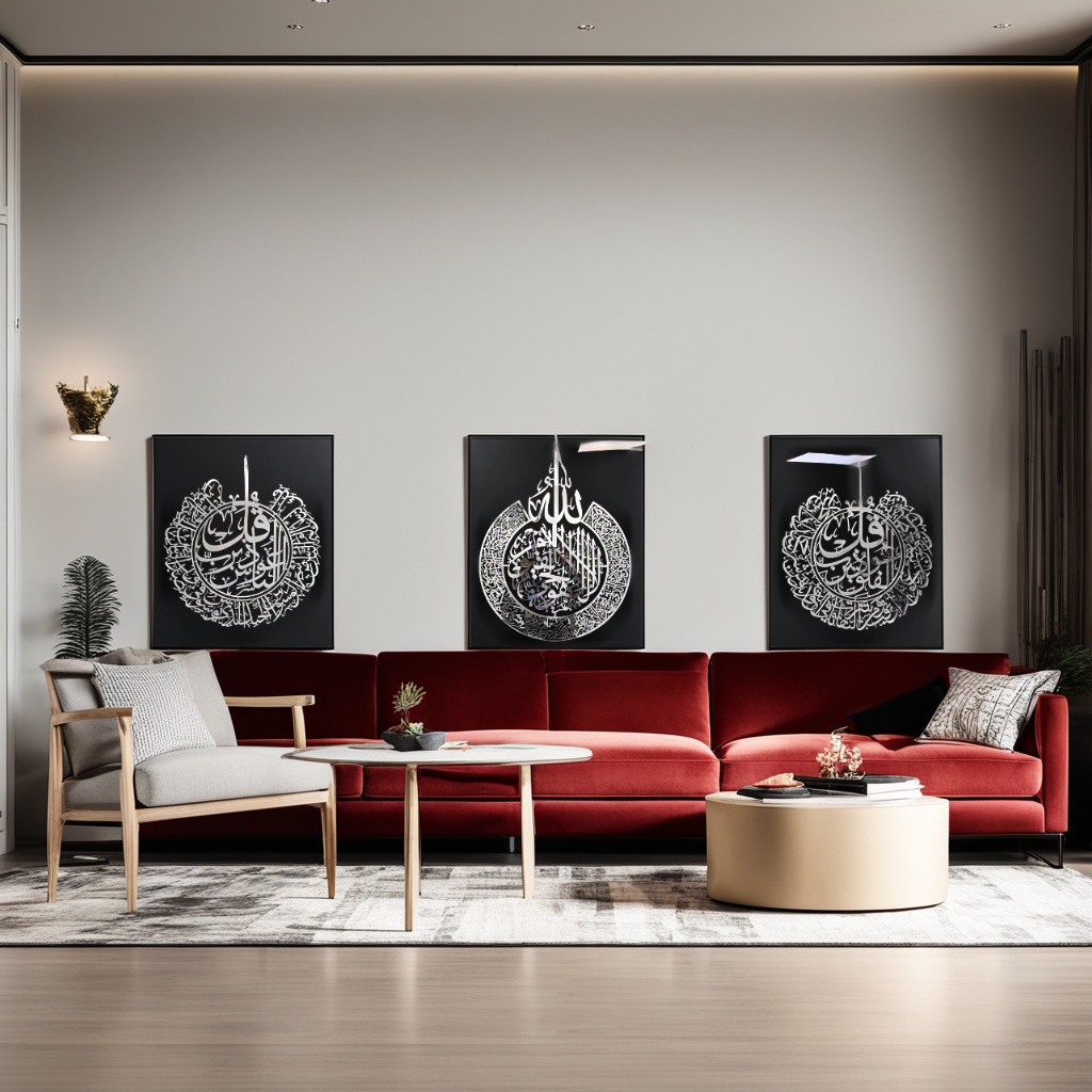 Set of 3 Ayat al Kursi, Surah Falaq and Surah Naas with Black frame